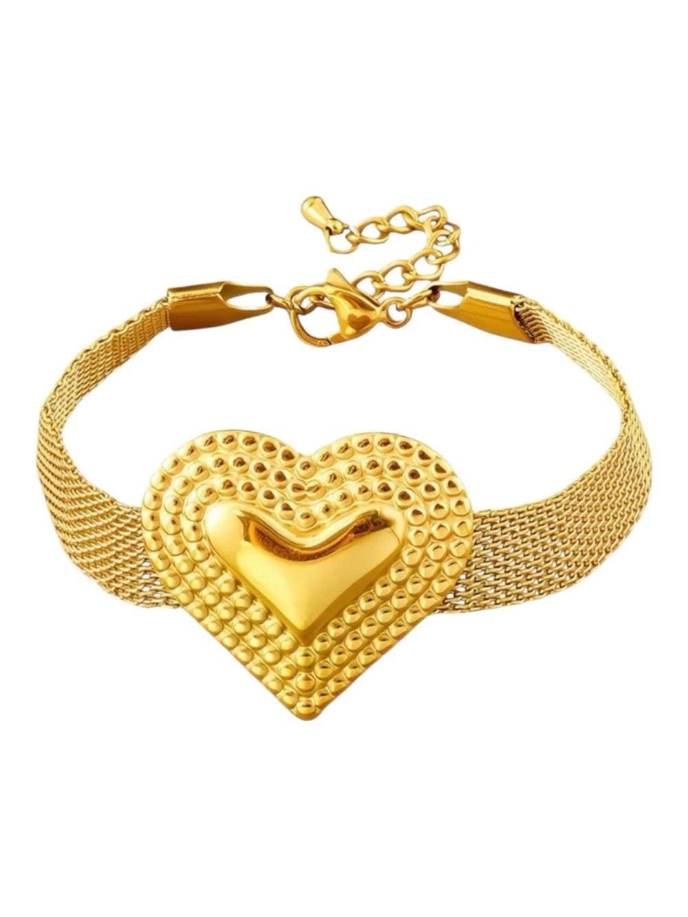 18K Gold Plated Heart Mesh Bracelet Waterproof Stainless Steel Adjustable